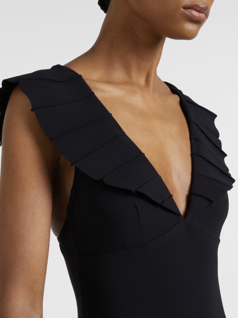 NWT Karla Colletto Alora Ruffle V Neck One Piece Swimsuit Black 10 - Picture 2 of 8
